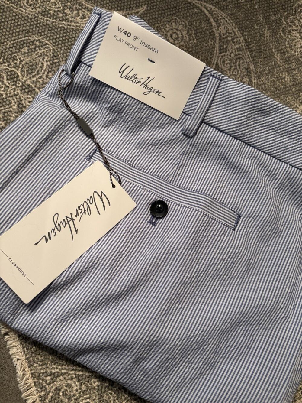 Walter Hagen Clubhouse Seersucker Golf Shorts Blue/White Size 40 W inseam 9" NWT